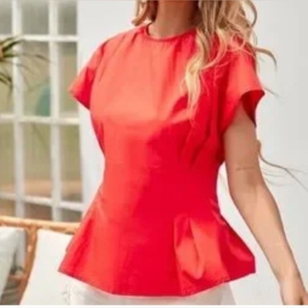 Zara Red Peplum Top Holiday SZ S Cotton
